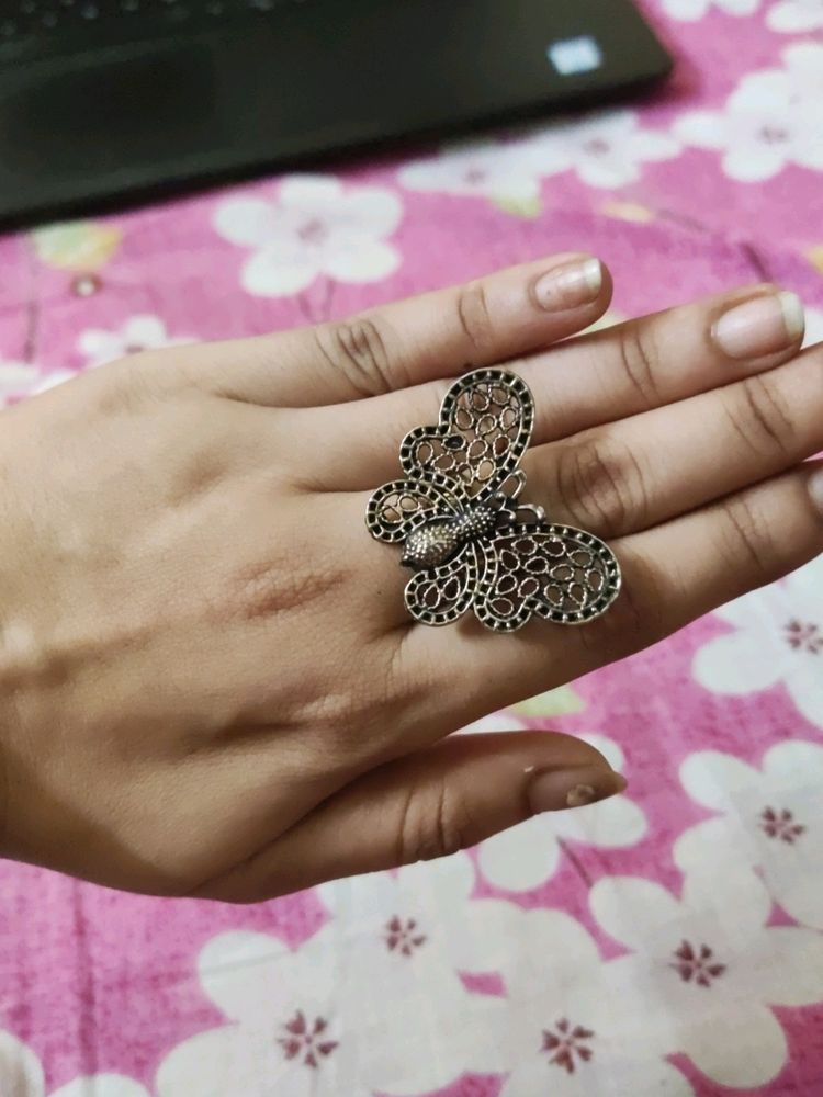 Beautiful Adjustable Oxidised Butterfly Ring