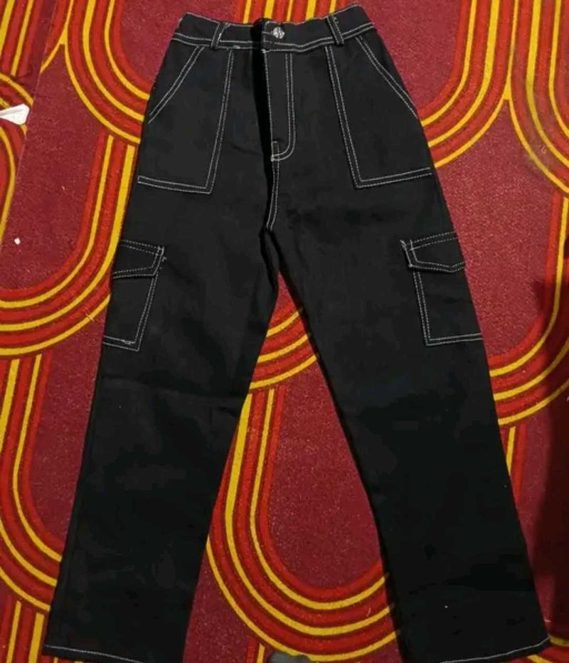 Black Cargo Pants with White Stitching