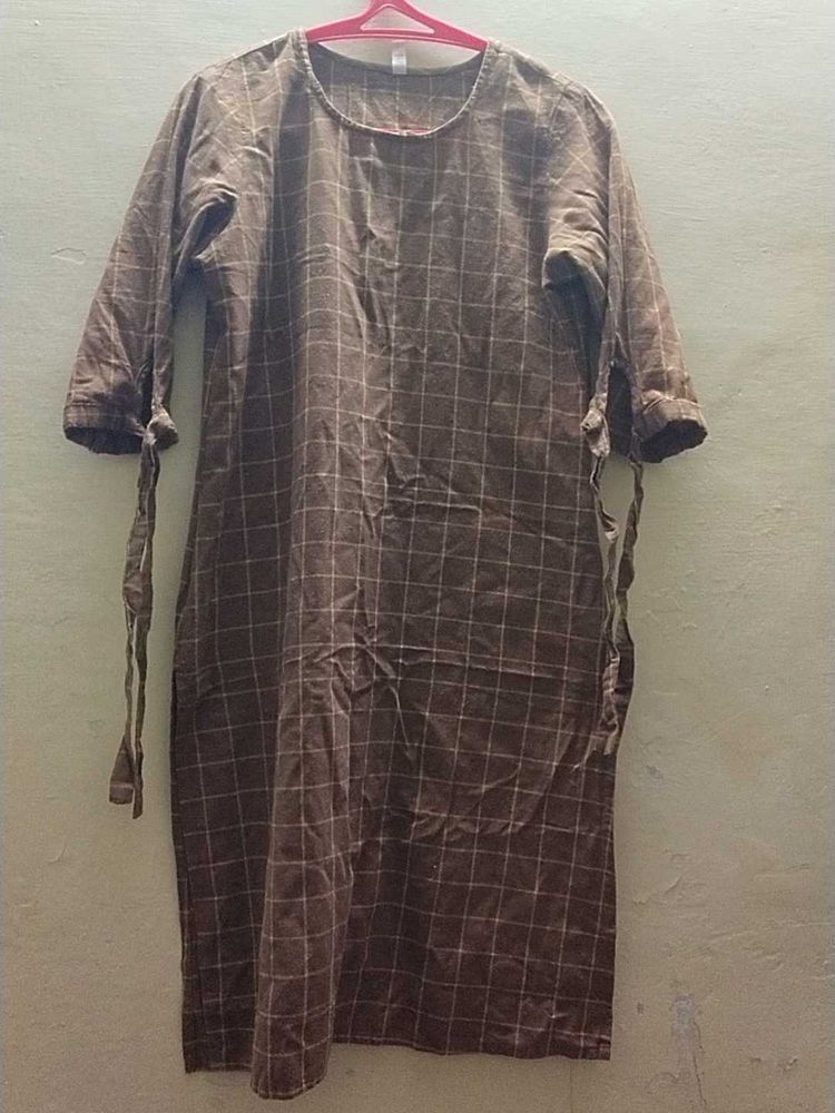 Brown Checked Casual Kurta