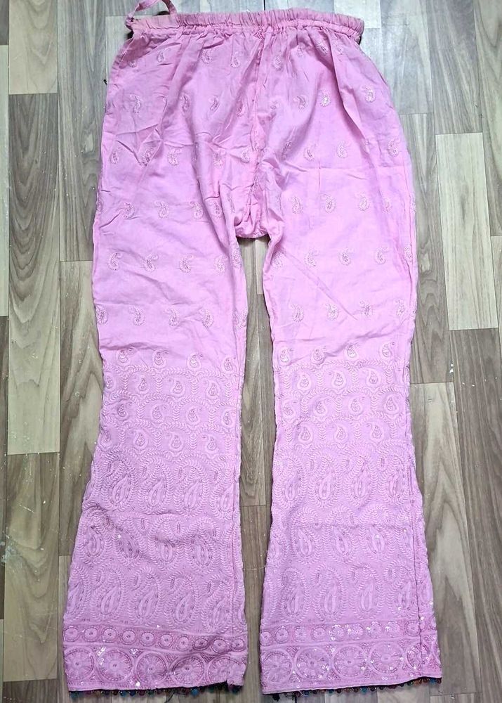Pink Embroidered Palazzos