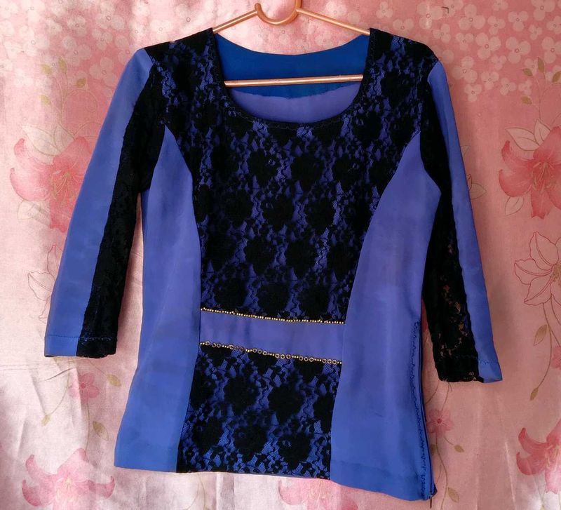 Blue Lace Detail Top