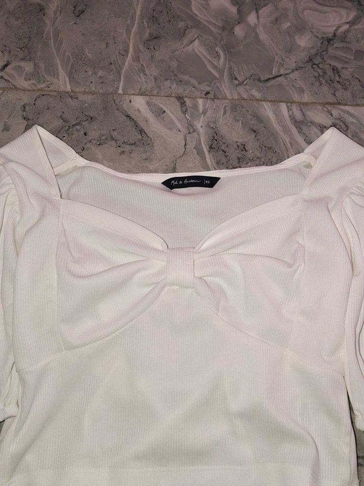 White Bow Detail Top
