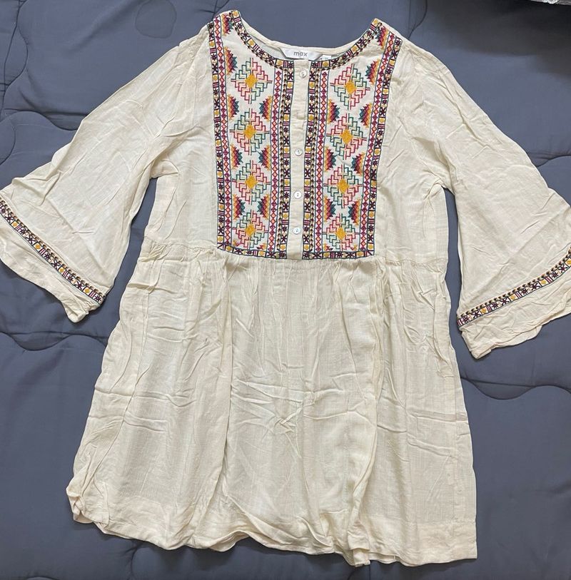 Max Off White Embroided Tunic Top With Bell Sleeve