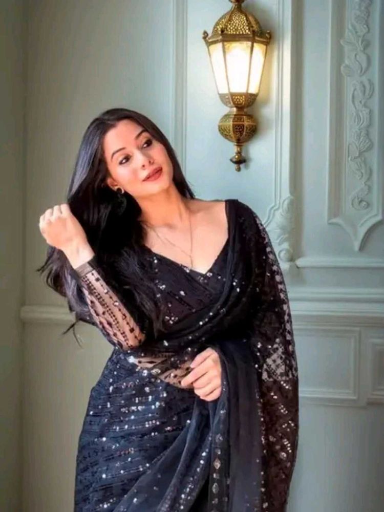 Elegant Black Sequin Saree