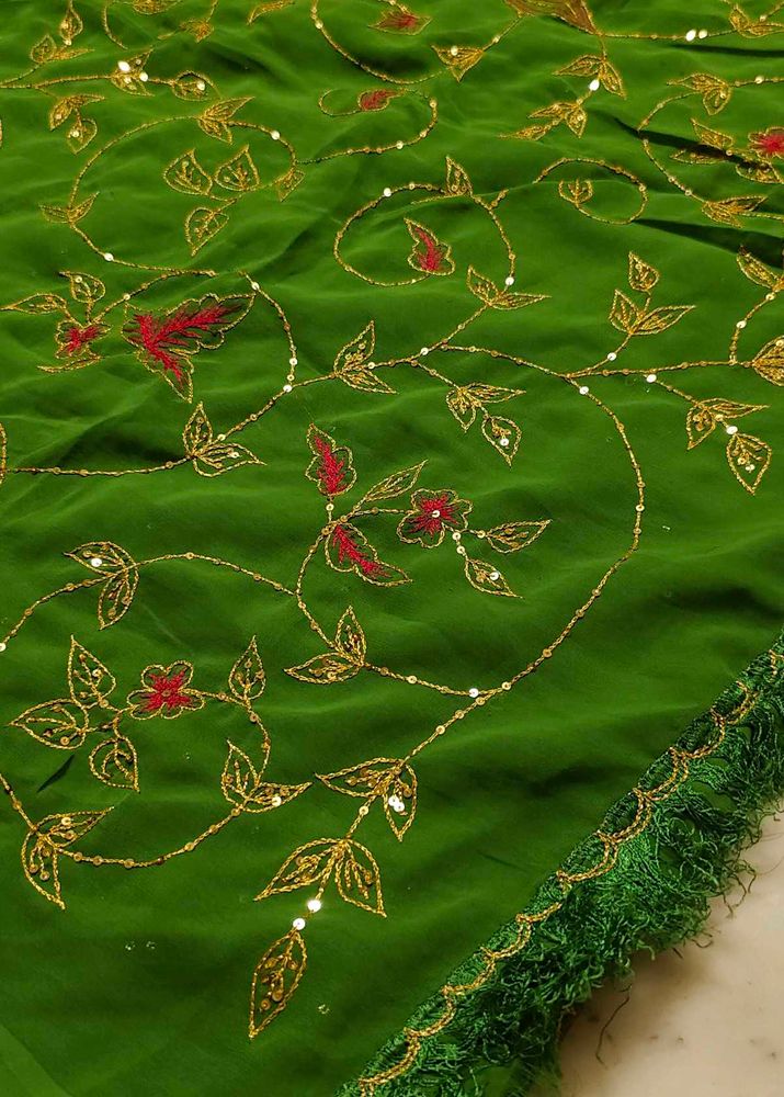 aari work Elegant Green Embroidered Saree