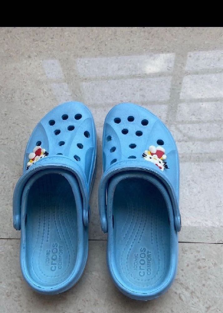 Blue Crocs with Hello Kitty