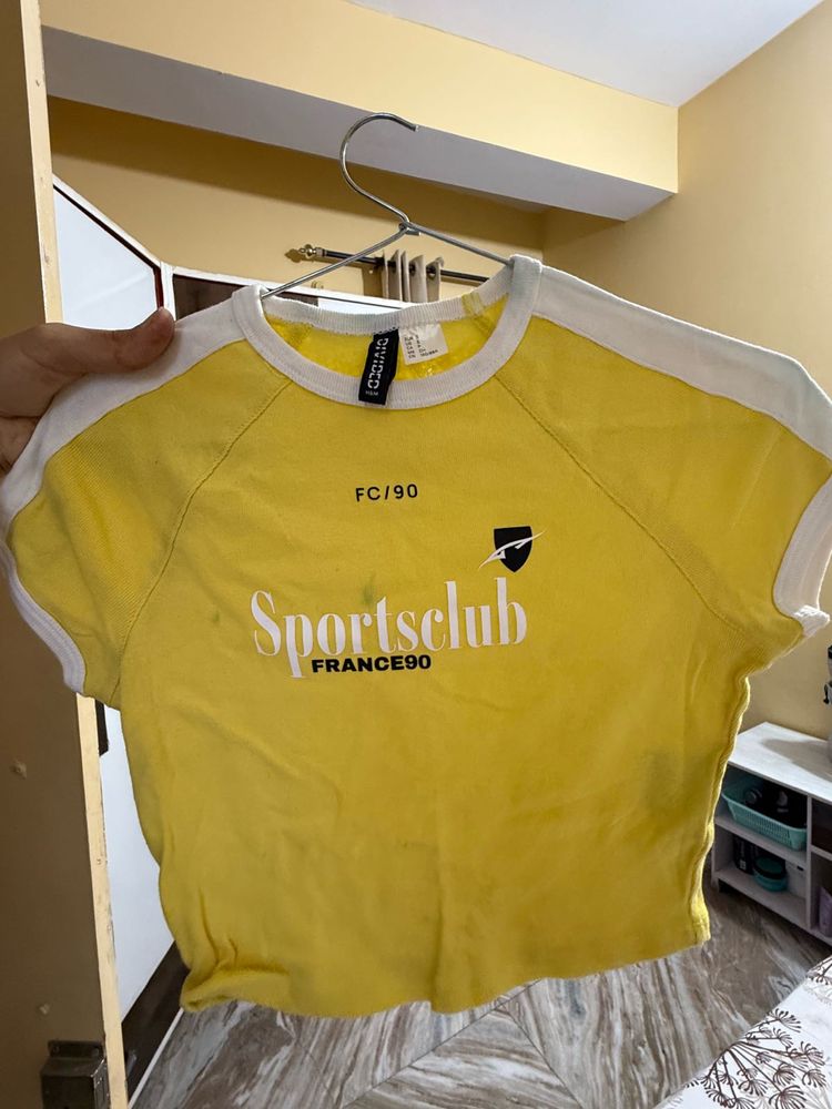 H&amp;M Printed Crop Yellow Tee