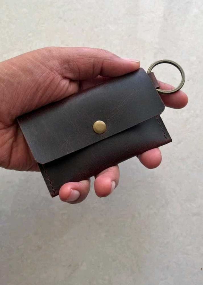 Brown Leather Wallet Keychain Bag