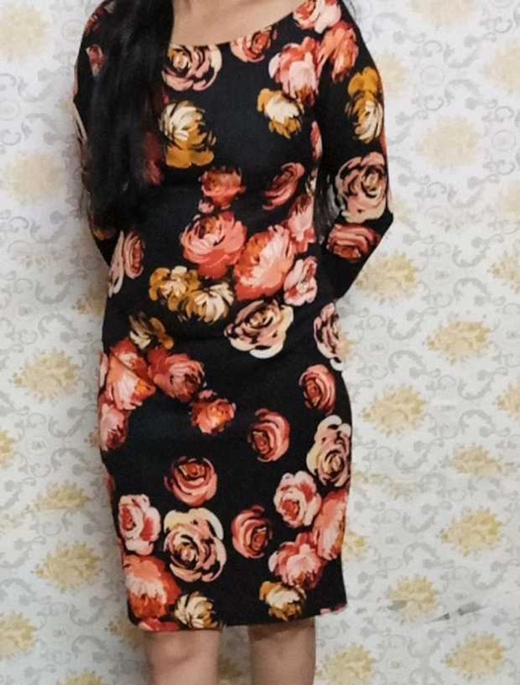 Floral Rose Print Bodycon Dress