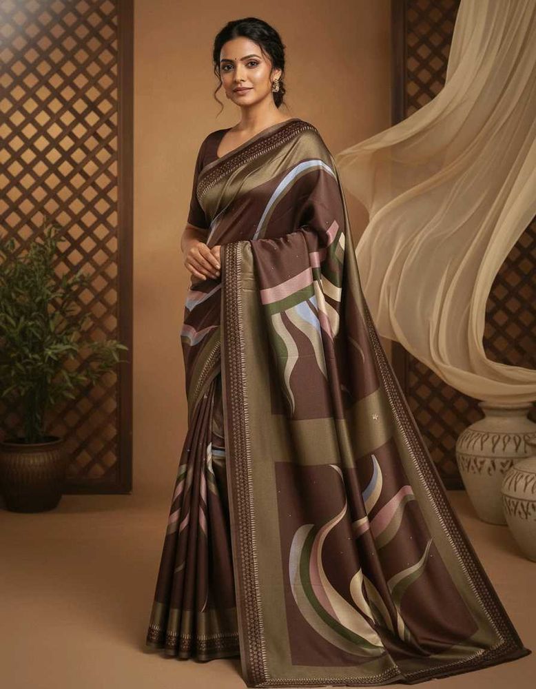 Elegant Brown Printed Saree