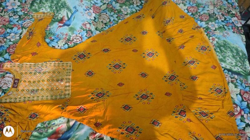 Yellow Printed Dress Material