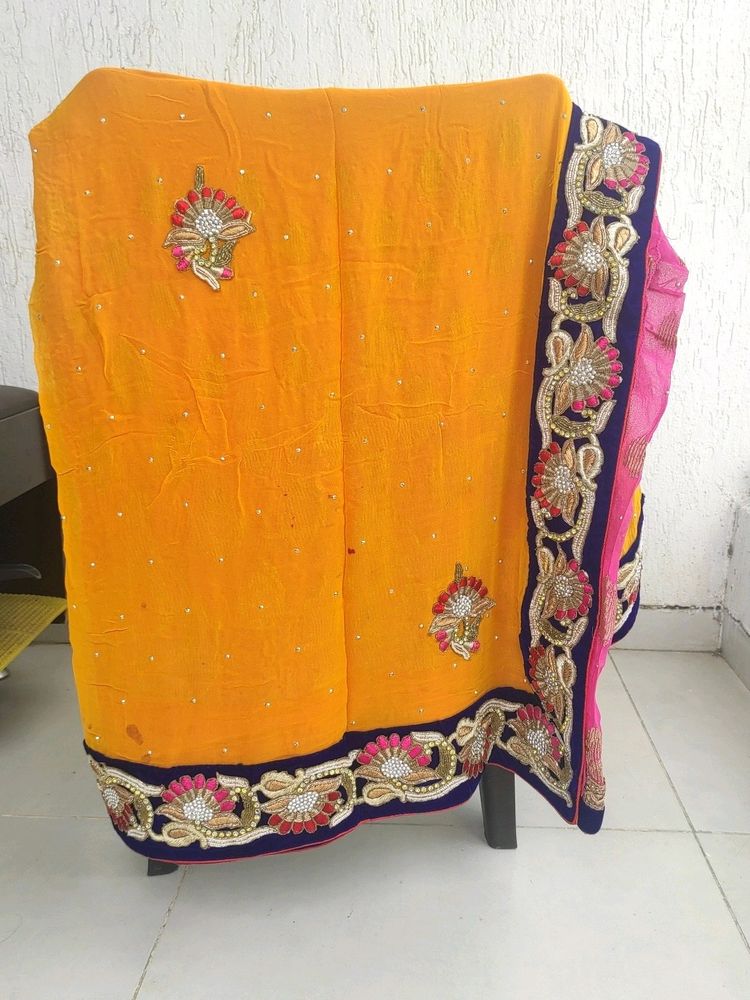 Yellow And Pink Dual Shade Saari
