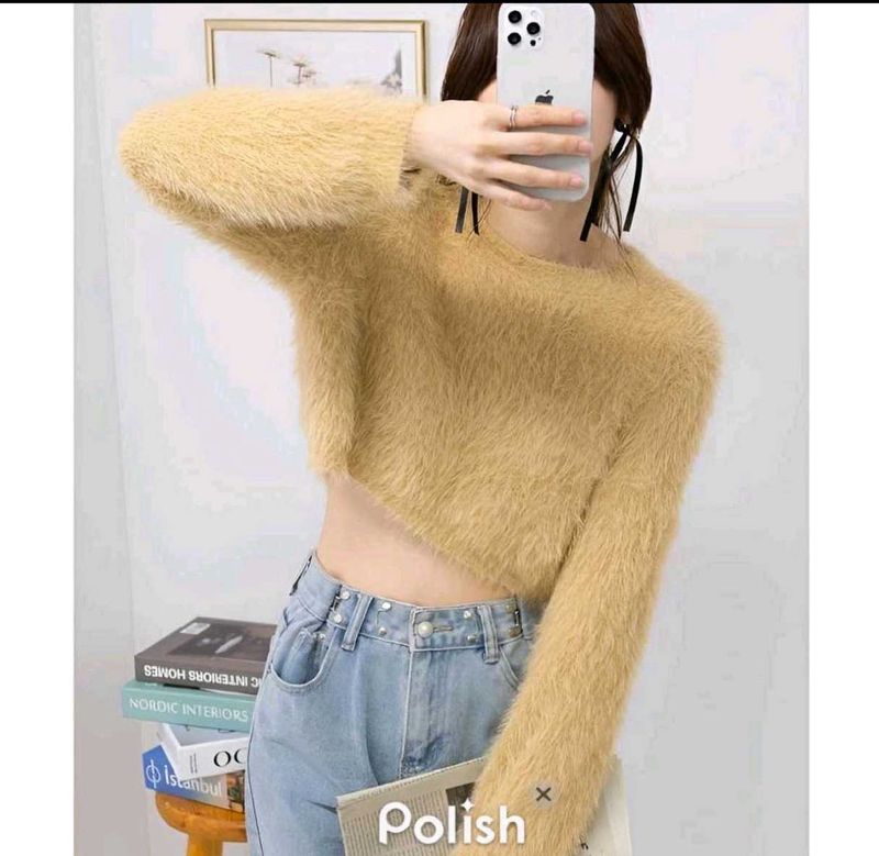 Crop Top Fuzzy Sweater