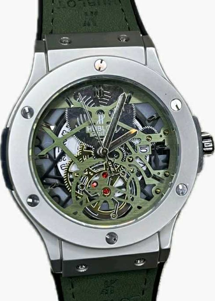 Hublot Green Strap Sketal Dial Watch For Men