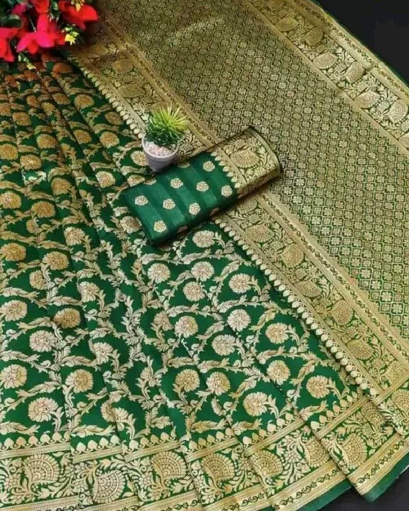 Elegant Green Banarasi Saree