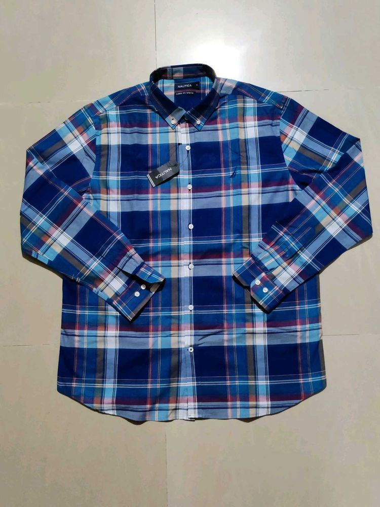 Nautica Blue Tartan Checks Casual Shirt