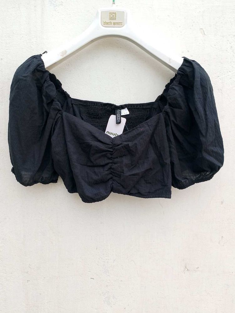 Black Branded Crop Top.