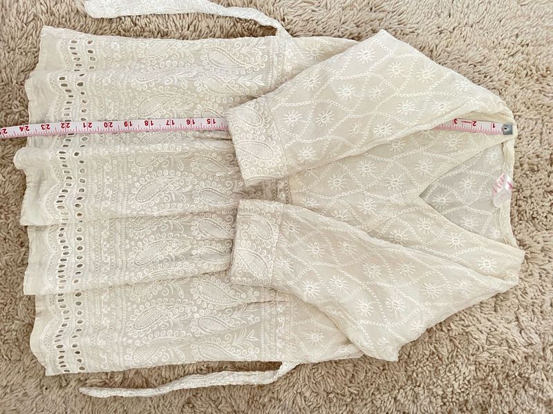 Off White Embroidered Short Kurti