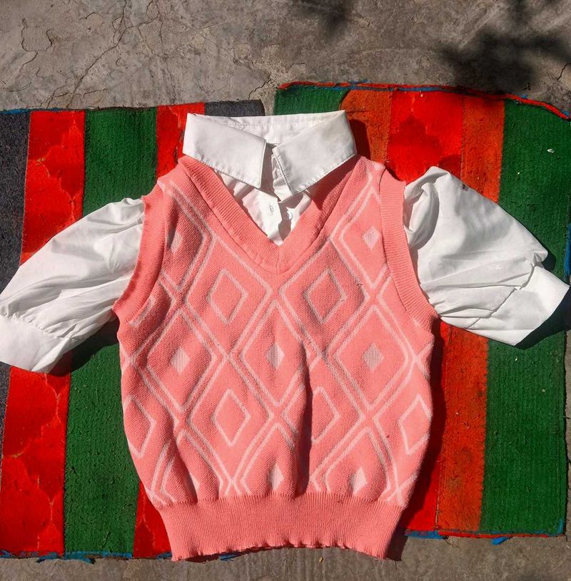 Pink Diamond Knit Sweater Vest