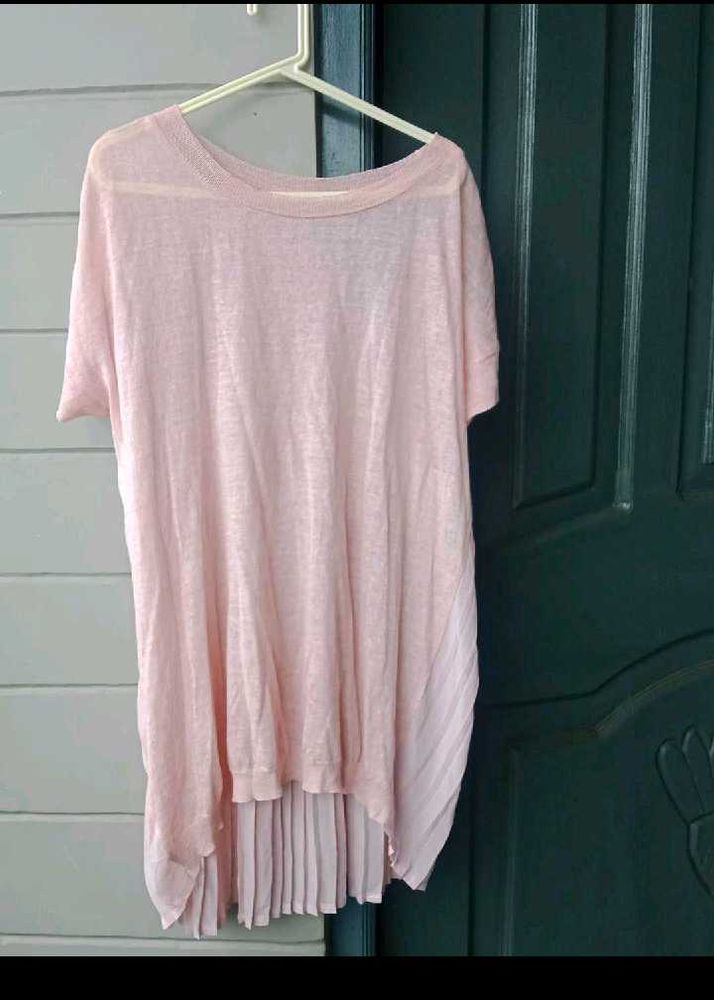 Pink Pleated Hem Tunic Top