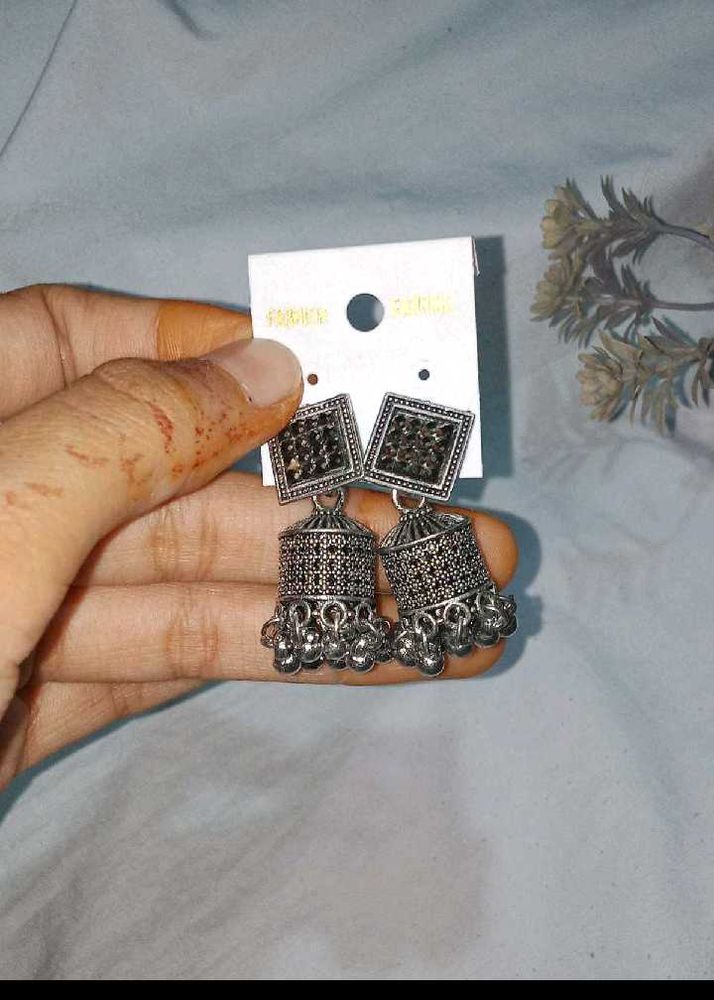Ethnic Silver Jhumka Earrings