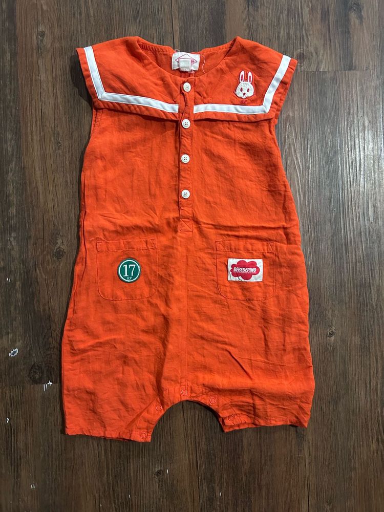 Linen Cute Orange Romper