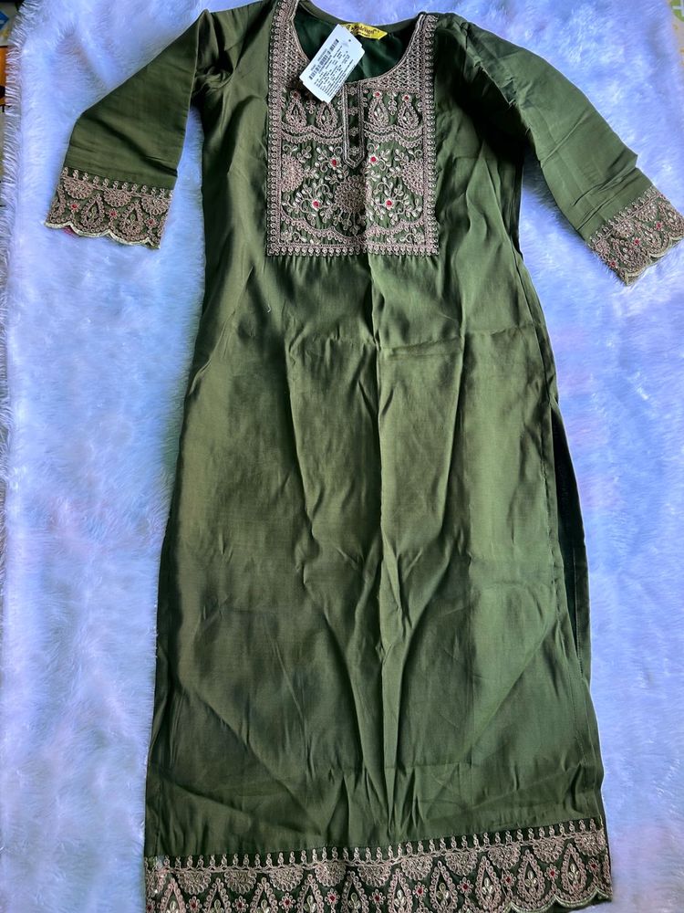 Olive Green Embroidered Suit
