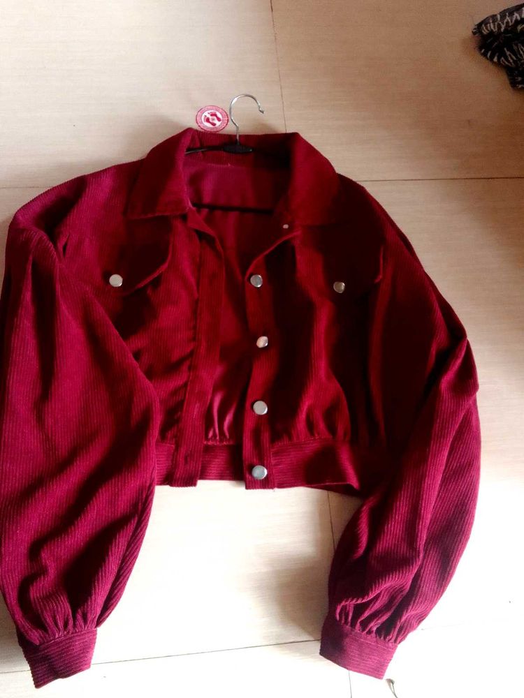 Burgundy Corduroy Cropped Jacket