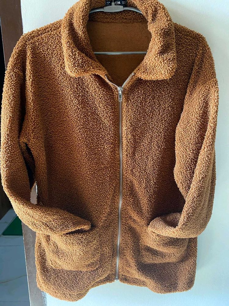 Brown Teddy Fleece Zip-Up Jacket