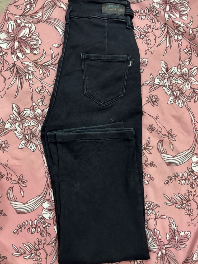 Washed Black Denim Straight Fit Jeans