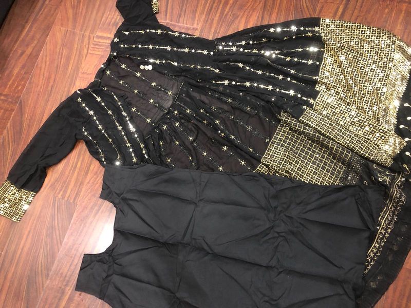 Elegant Black &amp; Gold Anarkali Suit