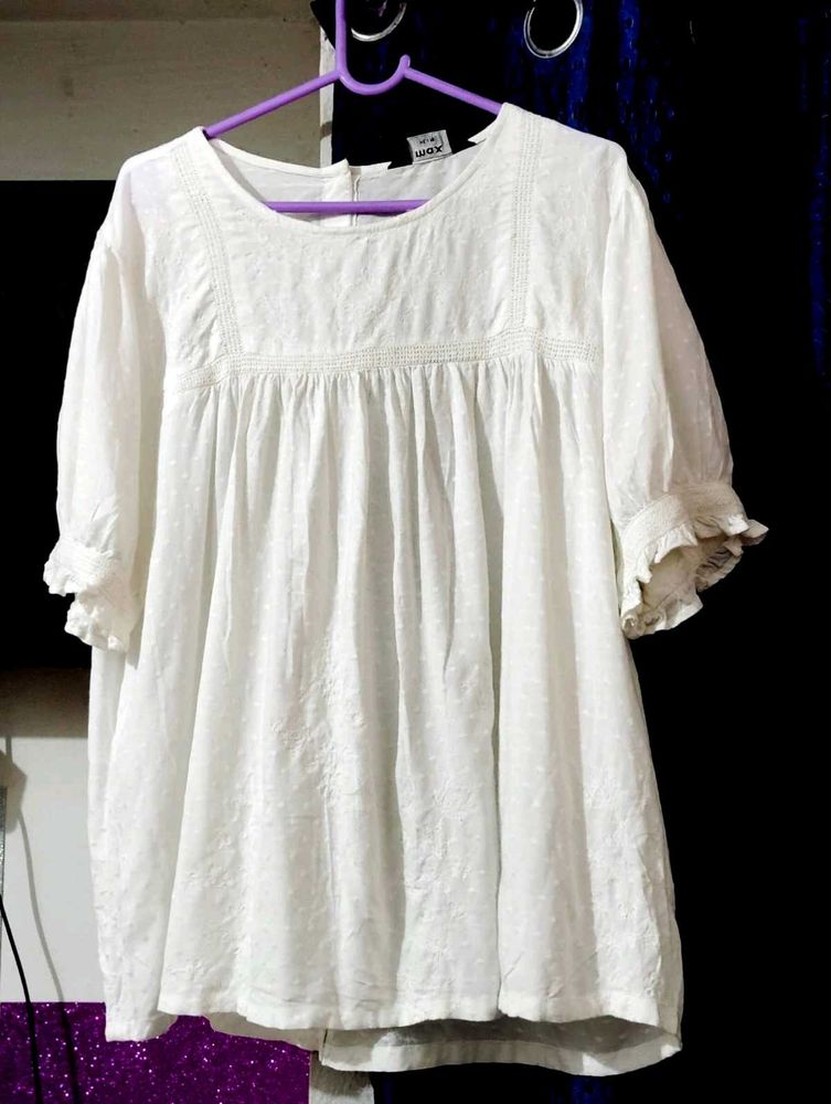 White Swiss Dot Peasant Top - WAX