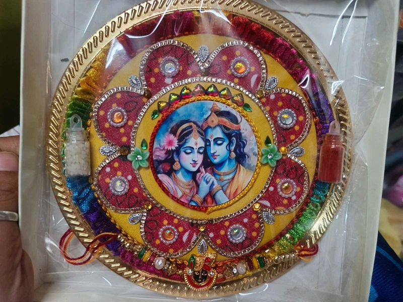Radha Krishna Thaali Raakhi With Roli And Chaawal