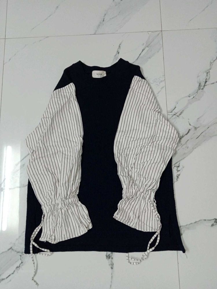 Unique Striped Sleeve Knit Top