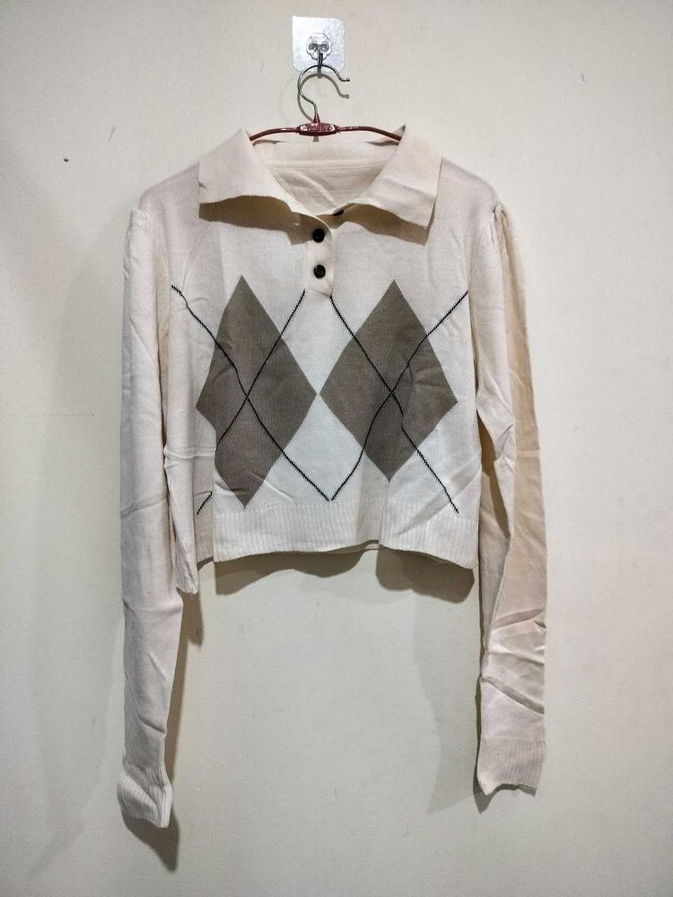 Argyle Crop Top - Long Sleeve