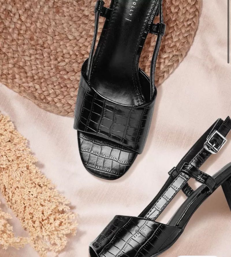 Allen Solly Black Croc Textured Block Heels