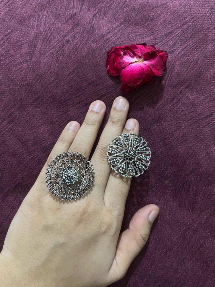 Statement Silver Rings - Boho Chic ( Pair)