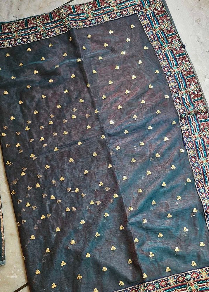 Embroidered shiner sheded saree