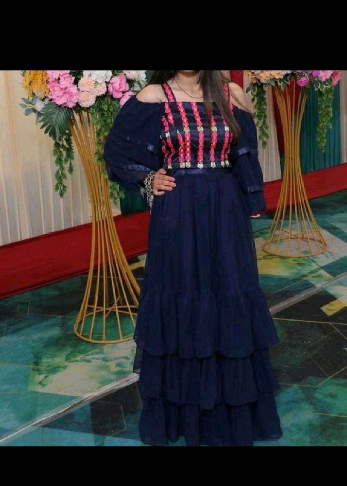 Navy Blue Tiered lehenga