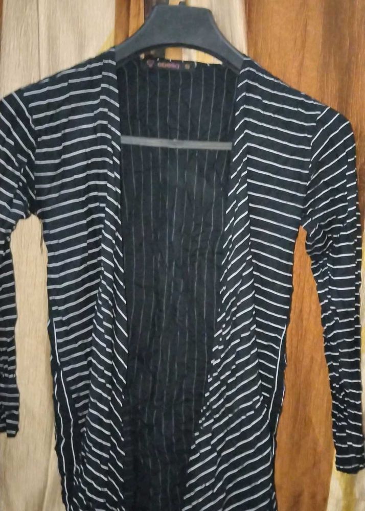 Striped Open Front Cardigan