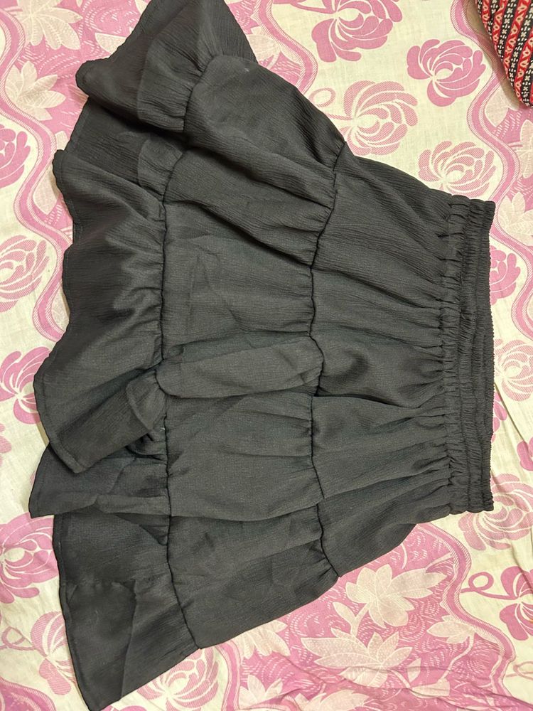Black Ruffled Mini Skirt