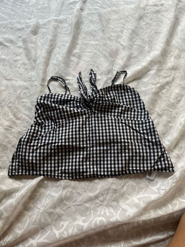 Gingham Tie-Front Crop Top