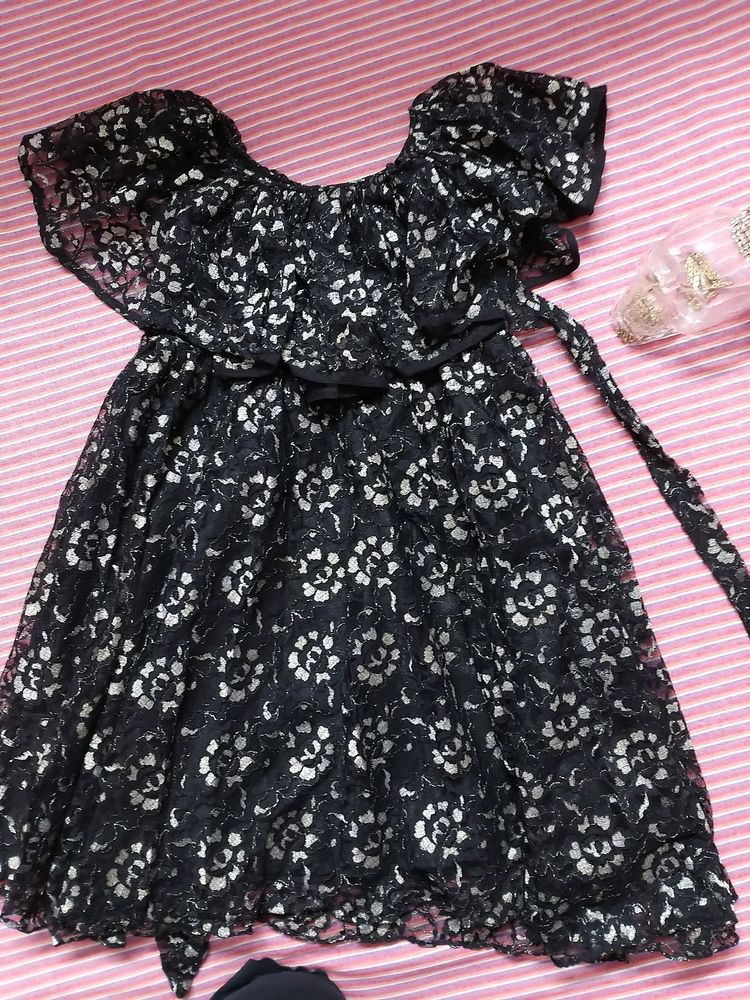 Black net embroidered ethnic and casual frock ❤