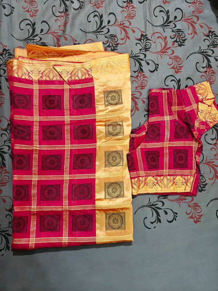 Pink  Saree with Blouse Piece