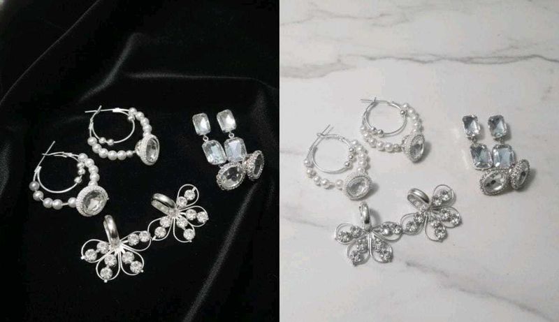 3 Elegant Silver Earring Set