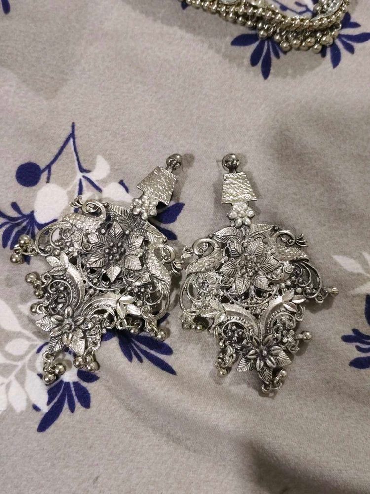 Statement Silver Floral Earrings