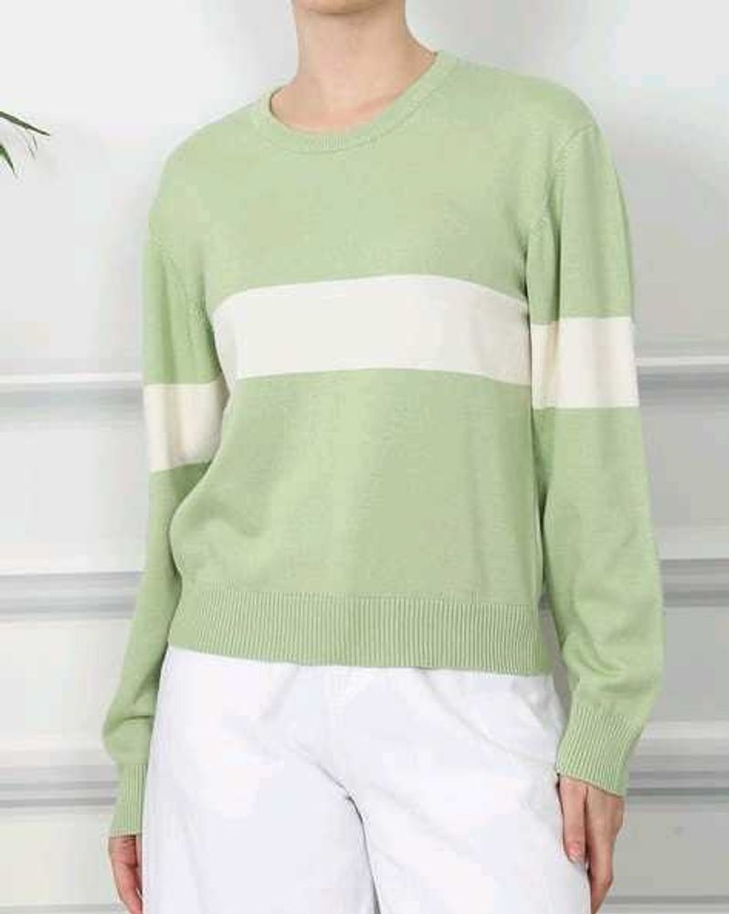 Green &amp; White Striped Sweater completely new with