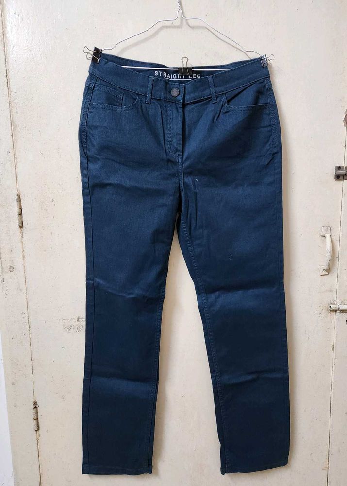 Marks &amp; Spencer Straight Leg Teal Mid-Rise Jeans