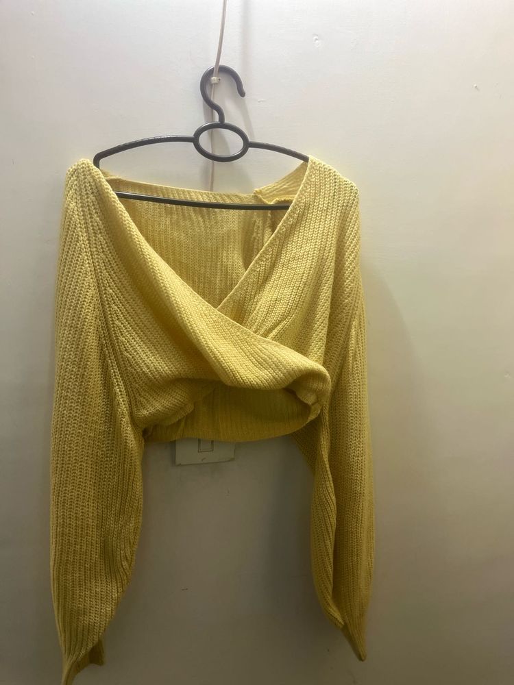 Yellow Knit Wrap Top