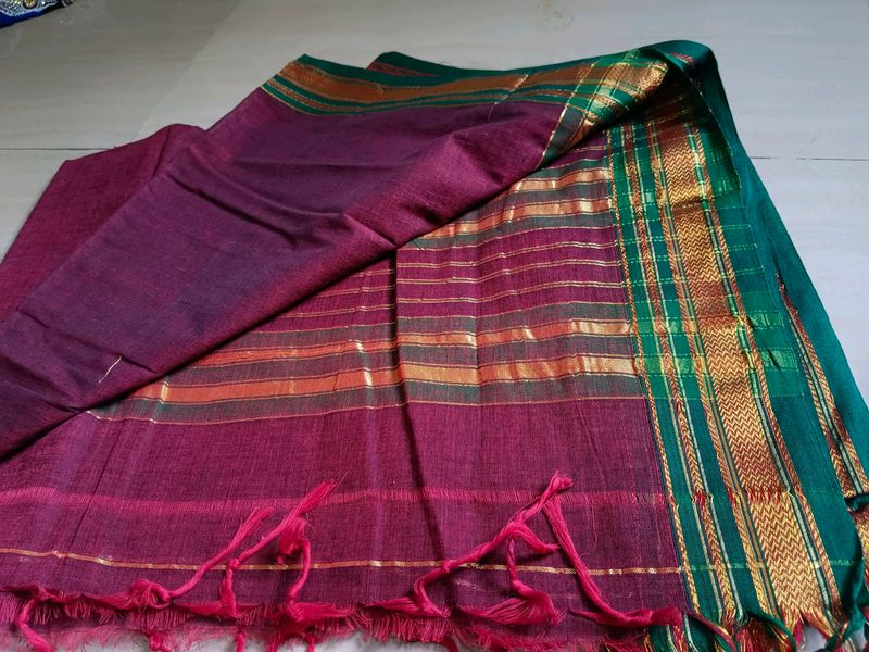 Pure Cotton Maroon Saree 😍